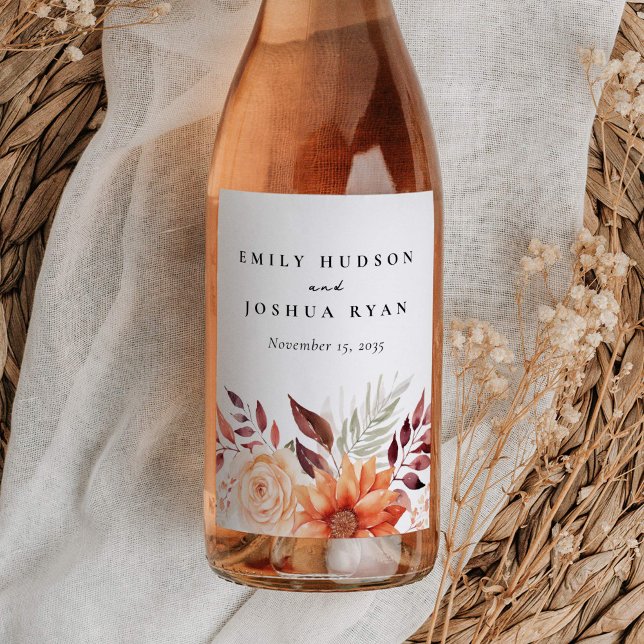 Fall Autumn Floral Boho Wedding Wine Label (Creator Uploaded)