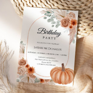 Fall Autumn Floral Boho Woman Birthday Invitation