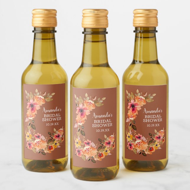 Fall Autumn Floral Bridal Shower Mini Wine Label (Bottles)