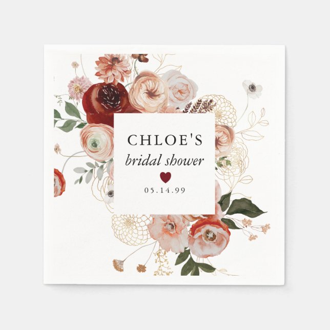 Fall Autumn Floral Bridal Shower Napkins (Front)