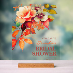 Fall Autumn Floral Bridal Shower Welcome Acrylic Sign