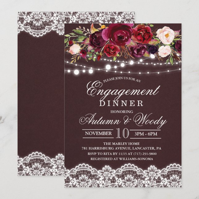Fall Autumn Floral Engagement Dinner Invitation (Front/Back)