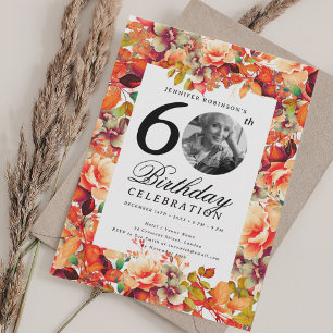 Fall Autumn Floral Garden Photo 60th Birthday   Invitation