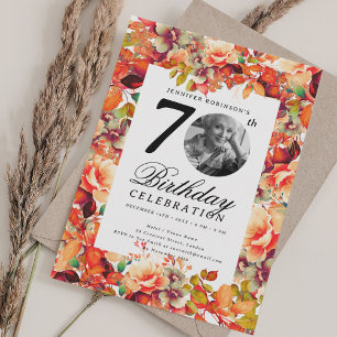 Fall Autumn Floral Garden Photo 70th Birthday Invitation