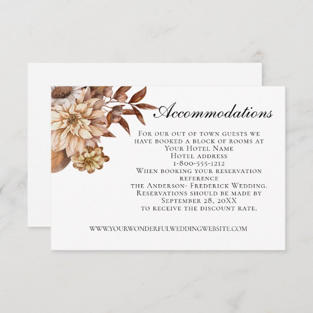 Fall Autumn Floral Leaves Wedding Accommodations Enclosure Card (Front/Back)