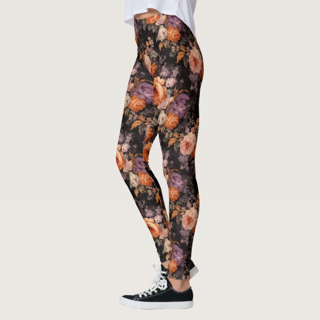 Fall Autumn Floral Leggings (Left)