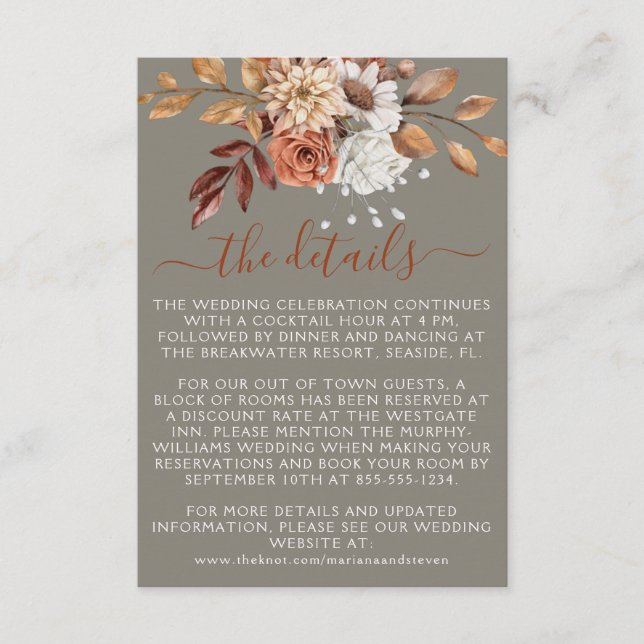 Fall Autumn Floral on Grey Wedding Enclosure Card (Front)