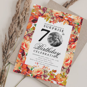 Fall Autumn Floral Photo SURPRISE 70th Birthday  Invitation