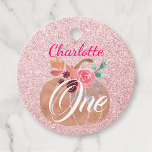 Fall Autumn Floral Pumpkin 1st Birthday Rose Gold Favour Tags