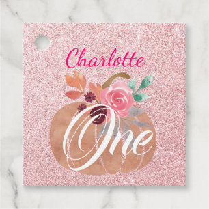 Fall Autumn Floral Pumpkin 1st Birthday Rose Gold Favour Tags