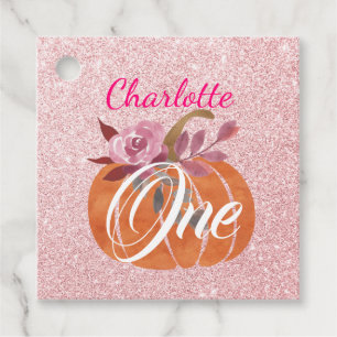 Fall Autumn Floral Pumpkin 1st Birthday Rose Gold Favour Tags