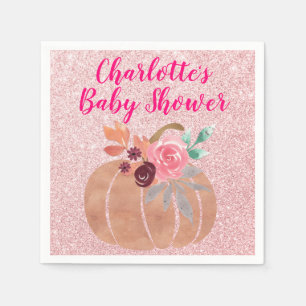 Fall Autumn Floral Pumpkin Baby Shower Rose Gold Napkin