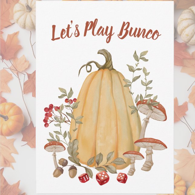 Fall Autumn Floral Pumpkin Bunco Invitation (Autumn, Fall, Thanksgiving Bunco Party Invitation, )