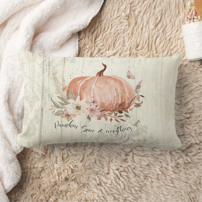 Fall Autumn Floral Pumpkin Spice Everything Nice Lumbar Cushion (Blanket)