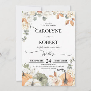 Fall Autumn Floral Pumpkin Wedding Invitation