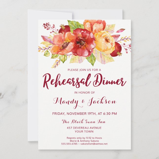 Fall Autumn Floral Rehearsal Dinner Invitation (Front)
