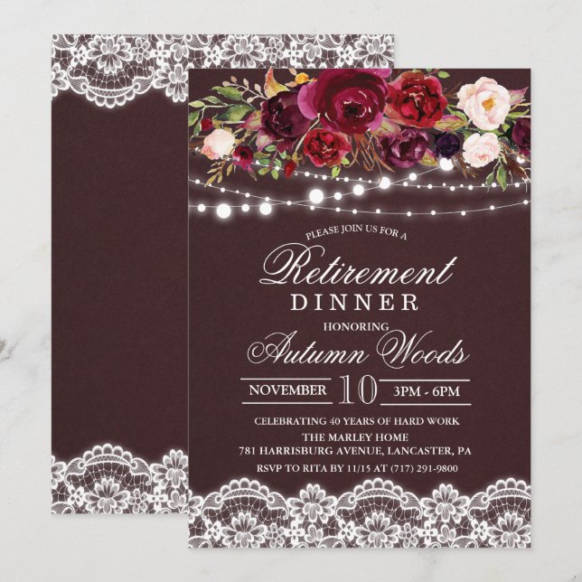 Fall Autumn Floral Retirement Dinner Invitation (Front/Back)