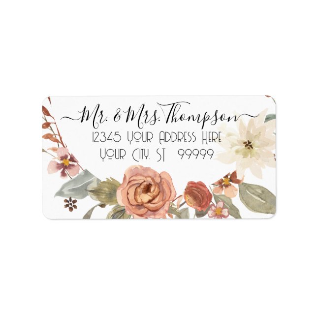 Fall Autumn Floral Watercolor Terracotta Foliage L Label (Front)