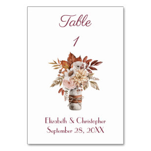 Fall Autumn Floral Watercolor Wedding Table Number