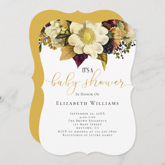 Fall Autumn Flowers Baby Shower Invitation (Front/Back)