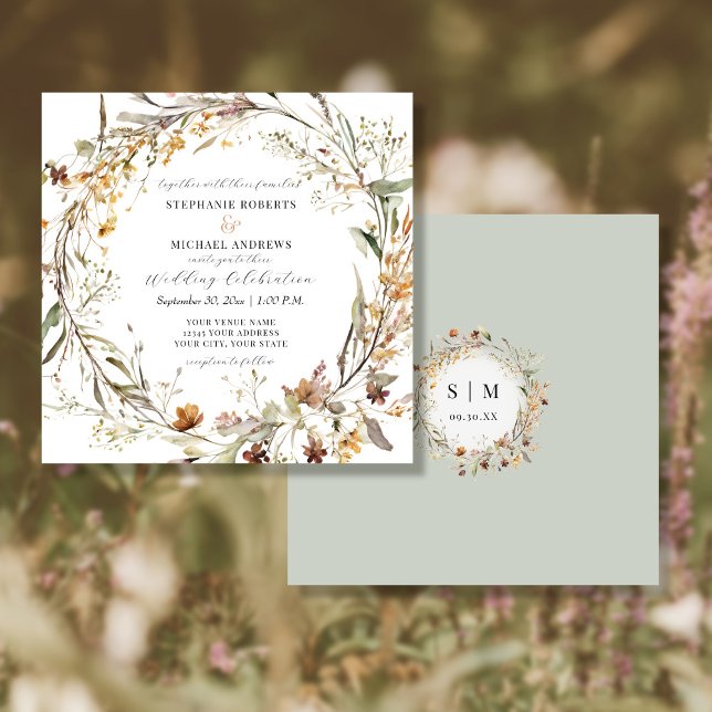 Fall Autumn Flowers Elegant Burgundy Rose Wedding Invitation (Creator Uploaded)