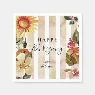 Fall Autumn Flowers Happy Thanksgiving Elegant Napkin