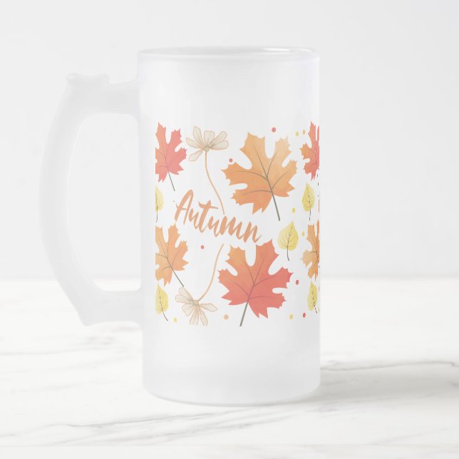 Fall Autumn Foliage Fall Leaves Frosted Glass Beer Mug (Left)