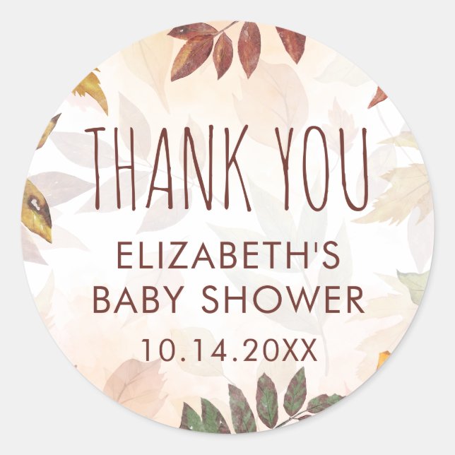 Fall Autumn Foliage Watercolor  Baby Shower Classic Round Sticker (Front)