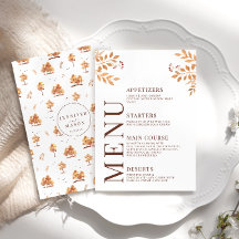 Fall Autumn Forest Trees Leaves Wedding Menu Cards