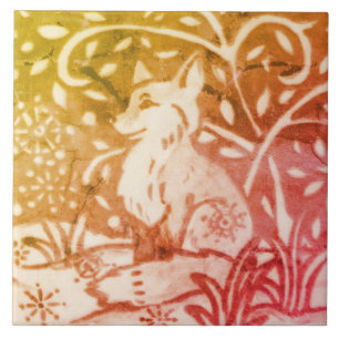 Fall Autumn Fox Snow Gold Copper Winter Woodland Tile