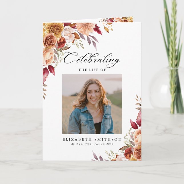 Fall Autumn Funeral Program Photo Order of Service Programme (Front)