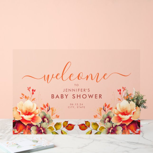 Fall Autumn GARDEN FLORAL Baby Shower Welcome  Acrylic Sign (Wedding)
