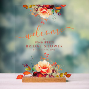 Fall Autumn Garden Floral Bridal Shower Welcome Acrylic Sign