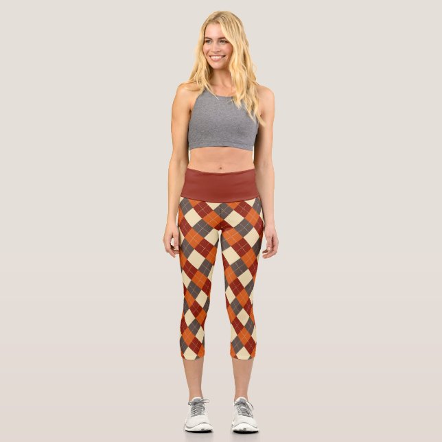 Fall/Autumn Gingham pattern  Capri Leggings (Front)