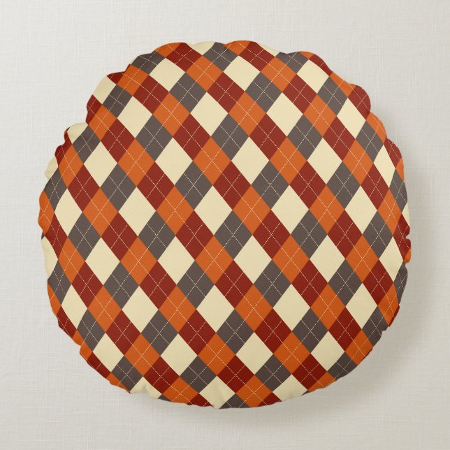 Fall/Autumn Gingham pattern  Round Cushion (Front)