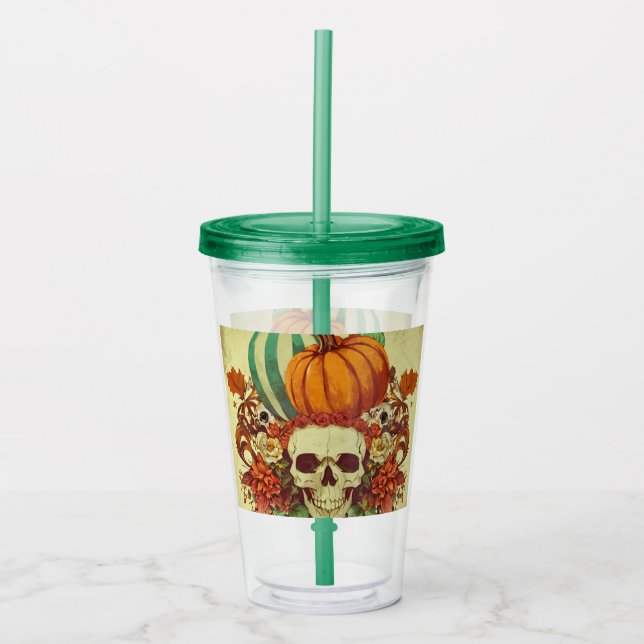Fall/Autumn/Halloween/pumpkin/skeleton  Acrylic Tumbler (Front)