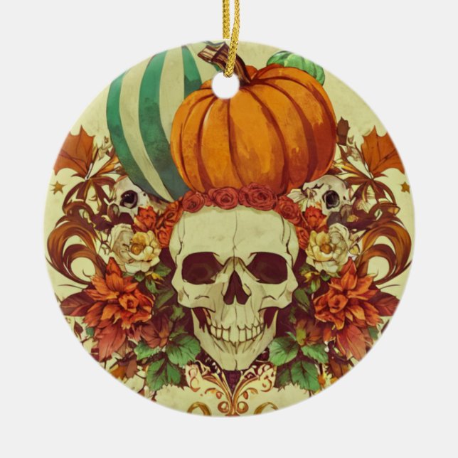 Fall/Autumn/Halloween/pumpkin/skeleton  Ceramic Tree Decoration (Front)