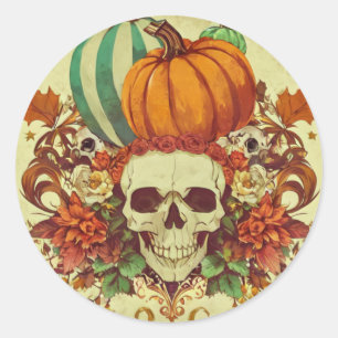 Fall/Autumn/Halloween/pumpkin/skeleton Classic Round Sticker