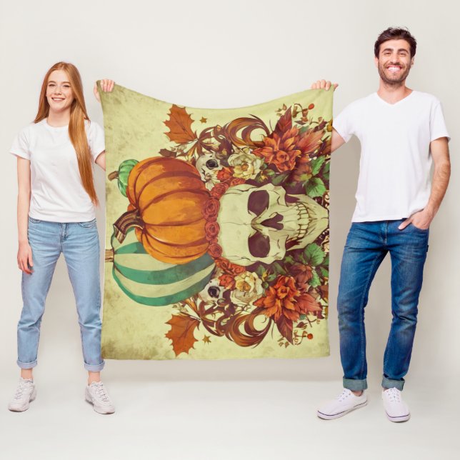 Fall/Autumn/Halloween/pumpkin/skeleton  Fleece Blanket (In Situ)