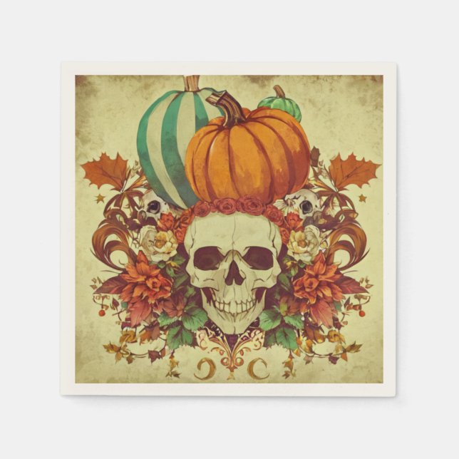 Fall/Autumn/Halloween/pumpkin/skeleton  Napkin (Front)