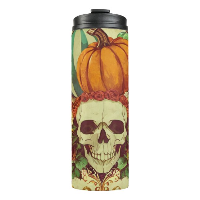 Fall/Autumn/Halloween/pumpkin/skeleton  Thermal Tumbler (Front)