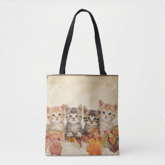 Fall Autumn Harvest Cats Tote Bag