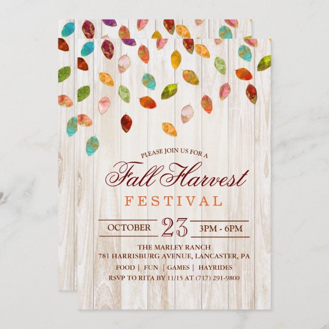 Fall Autumn Harvest Festival Party Invitation (Front/Back)