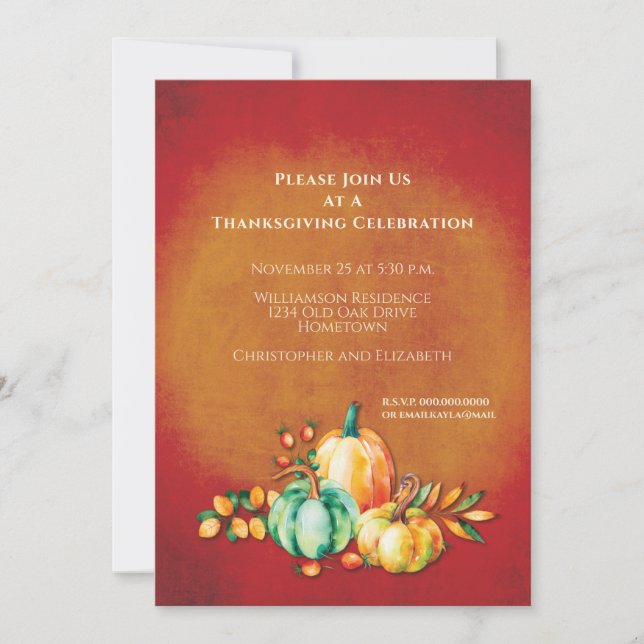 Fall Autumn Harvest Pumpkin Rustic Thanksgiving Invitation (Front)