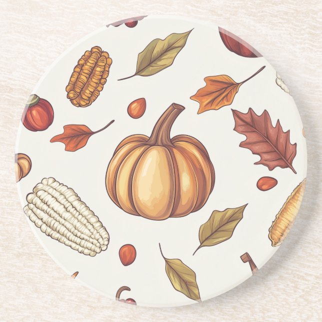Fall Autumn Harvest Thanksgiving Sandstone Coaster (Front)