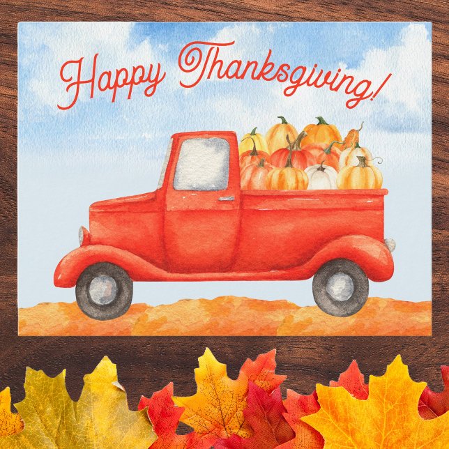 Fall Autumn Harvest Truck Happy Thanksgiving Postcard (Happy Thanksgiving card to celebrate the holiday with family and friends. )