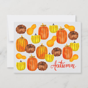 Fall Autumn Harvest Watercolor Pumpkins Postcard