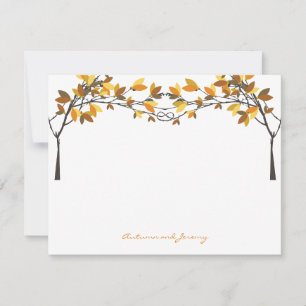 Fall Autumn Knotted Love Trees Wedding Thank You Card