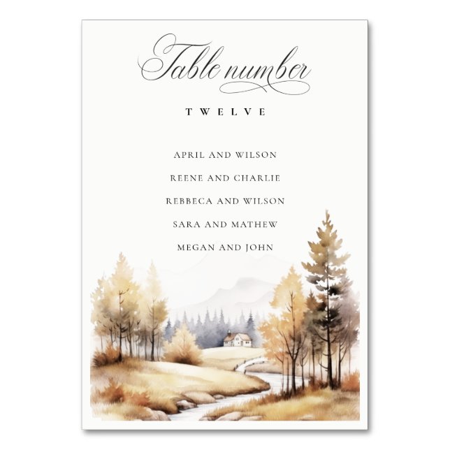 Fall Autumn Landscape Wedding Seating Chart Table Number (Front)