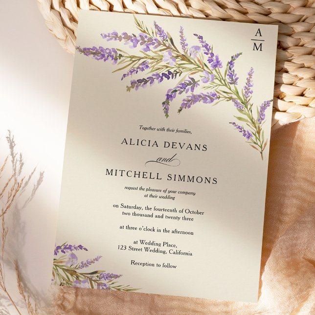 Fall autumn lavender floral watercolor wedding  invitation (Creator Uploaded)